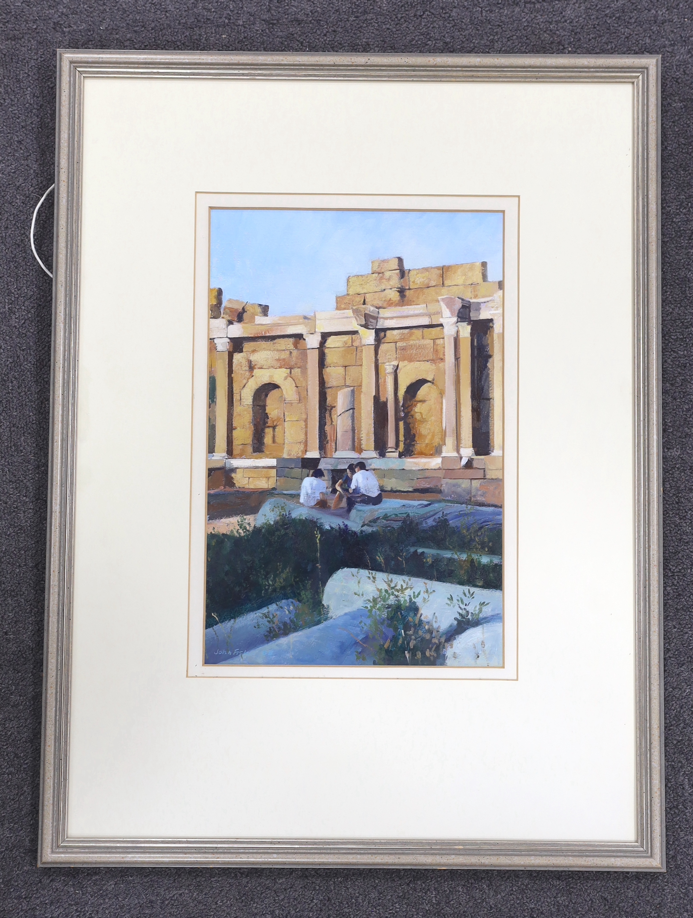 John Fisher (b.1938), oil, Turkish landscape with ruins, signed, 35 x 23cm